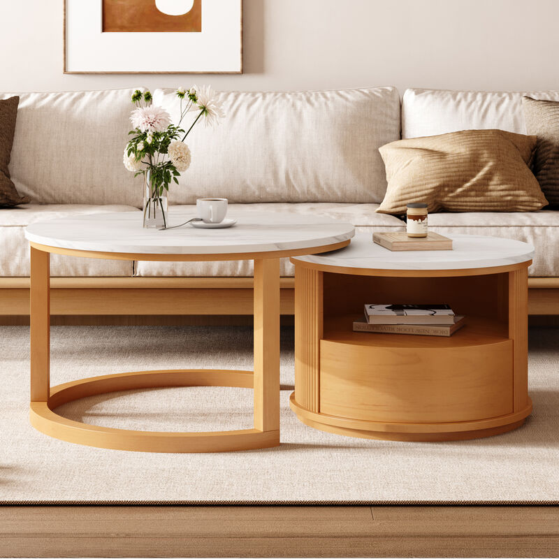 GOODSILO Modern Nesting Coffee Table with Marble Top and Two-Tier Storage image number 3