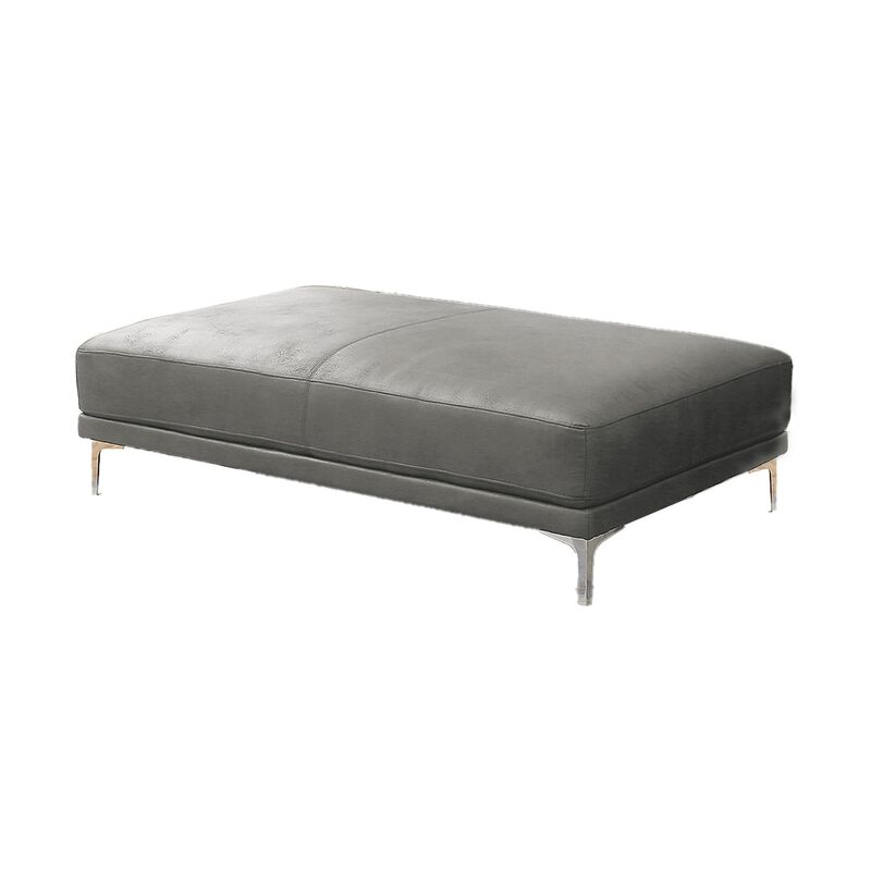 Leatherette Ottoman with Sleek Metal Feet, Gray - Benzara
