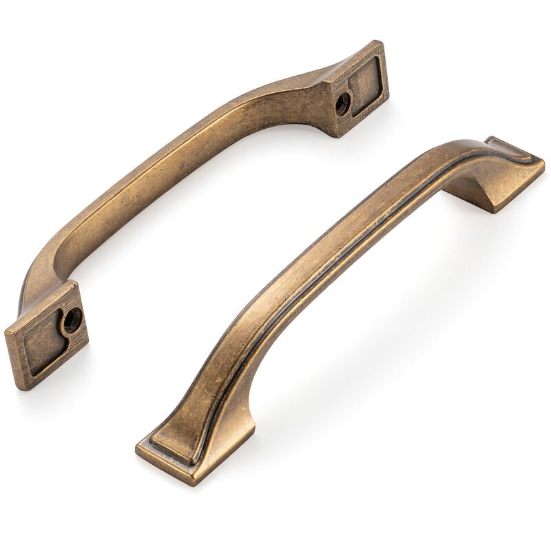 KOOFIZO Square Foot Craftsman Cabinet Bow Pull - Antique Brass Furniture Handle, 3.8 Inch/96mm Screw Spacing, 10-Pack for Kitche