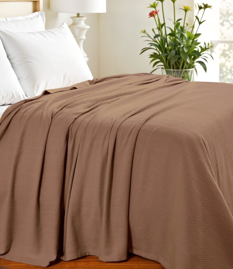 HomeRoots Twin Taupe Cotton Woven Chevron Blanket image number 1