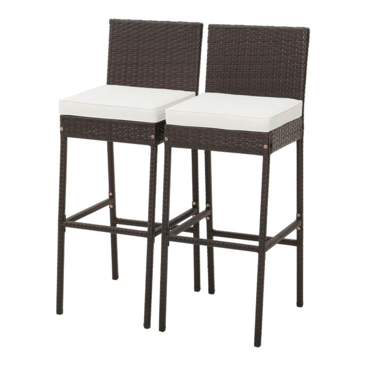Hivvago Wicker Barstools with Seat Cushion and Footrest