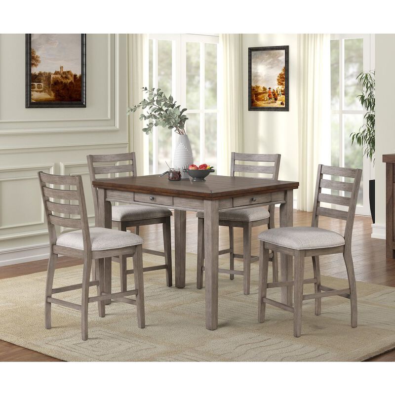 Will Counter Dining Table W/ 4 Drawers in Gray / Brown Finish