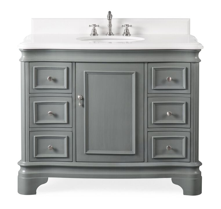 42 Inch Benton Collection Sesto Gray Bathroom Vanity White Quartz Top