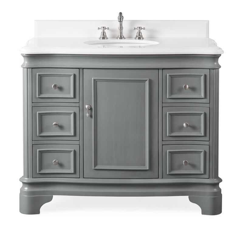 42 Inch Benton Collection Sesto Gray Bathroom Vanity White Quartz Top image number 0