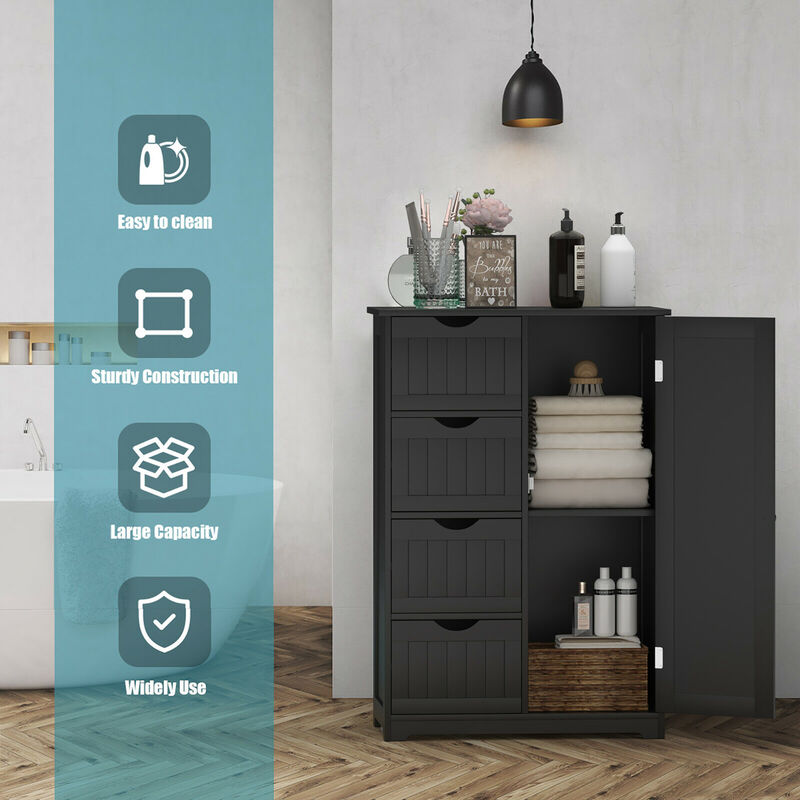 Costway 4 Drawer Freestanding Bathroom Floor Cabinet Adjustable Storage Cupboard