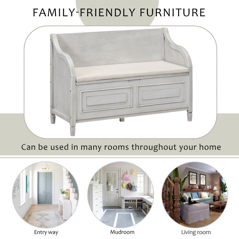Streamdale Rustic Solid Wood Entryway Bench (Gray/Beige) image number 3