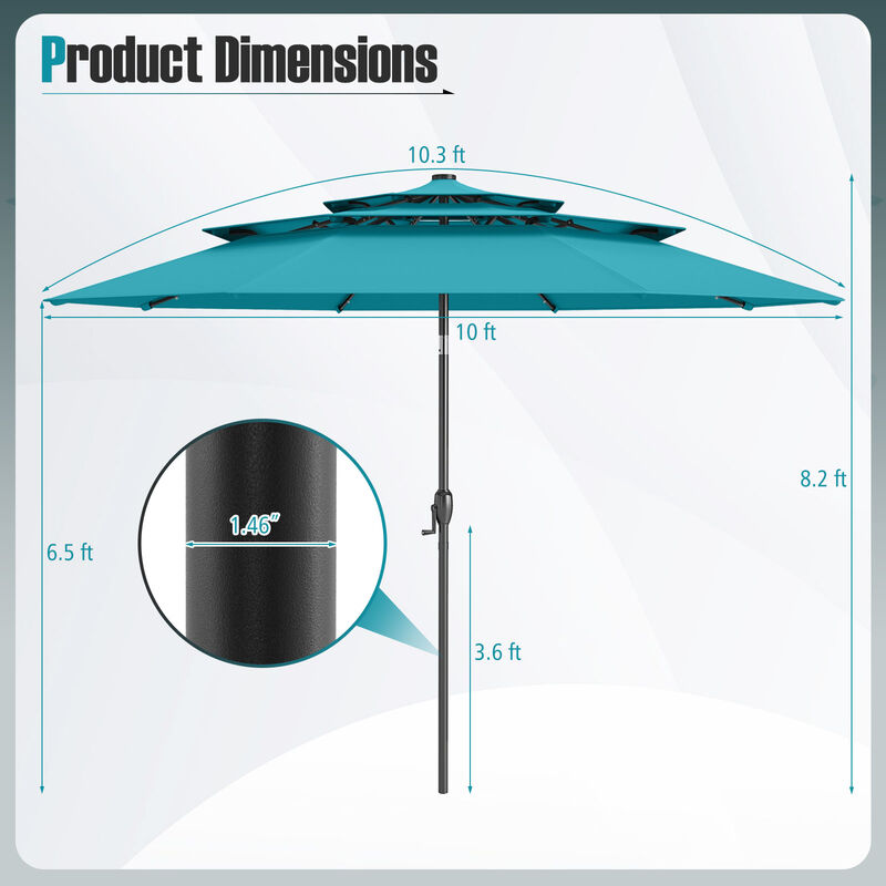 10-Foot Solar Patio Umbrella with 32 LED Lights and Vented Top