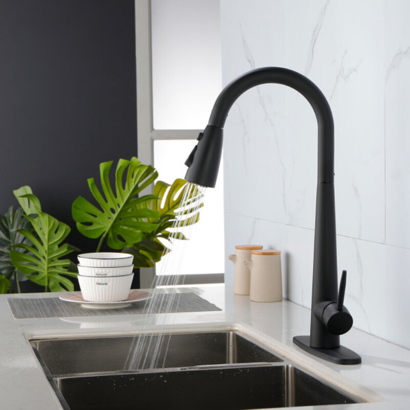 Kitchen Faucet with Pull-Down Sprayer Single Handle Deck Mount Design