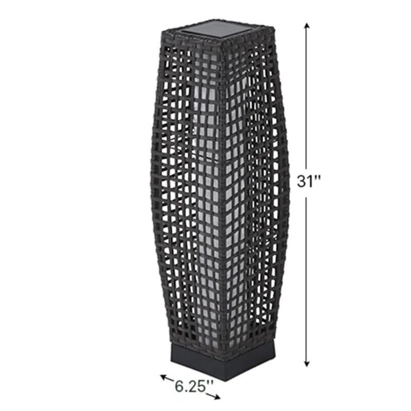 Mondawe Waist Drum Rattan Floor Lamp, Square Hollow Woven Design for Indoor/Outdoor Ambiance Lamp
