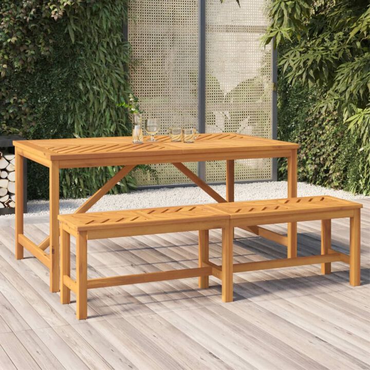 vidaXL Brown Patio Bench, 59.1" Solid Acacia Wood Farmhouse Style, Fishbone Patterned Slats, Durable Outdoor Garden and Terrace Bench, Assembly Required