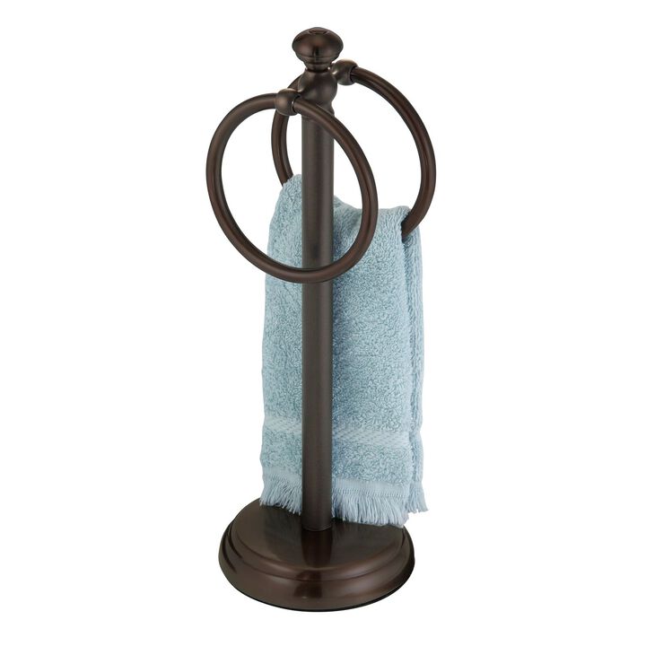 mDesign Steel Bathroom Towel Rack Holder Stand with 2 Hanging Rings - Chrome