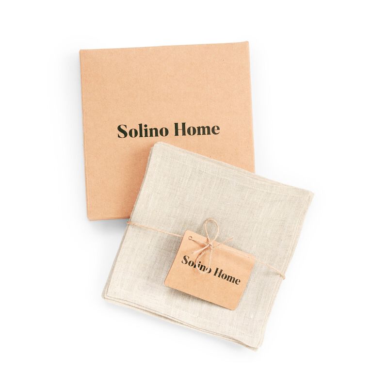 Solino Home Athena 100% Linen Cocktail Napkins &ndash; Set of 12, 6 x 6 in, Machine Washable, Holiday and Everyday Dining