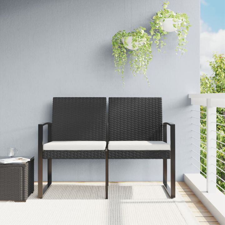 vidaXL 2-Seater Patio Bench with Cushions - Black PP Rattan - Durable and Lightweight - Comfortable Design with Padded Cushions - Modern Outdoor Furniture