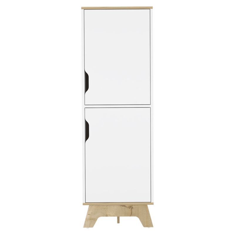 Pamplona Microwave Tall Cabinet Counter Surface, Top And Lower Double Doors Cabinets -Light Oak / White image number 5
