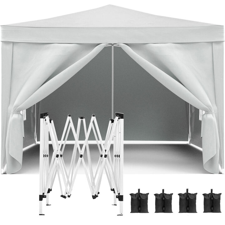 10x10 EZ Pop Up Canopy Outdoor Portable Party Folding Tent with 4 Removable Side Walls + Carry Bag + 4 pcs Weight Bag