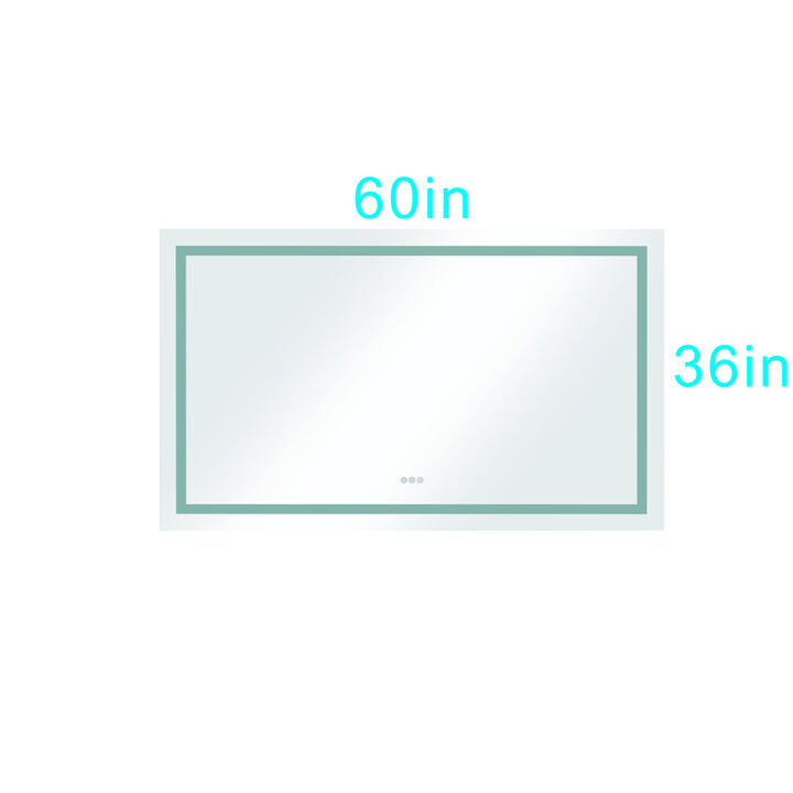 60 in. W x 36 in. H Frameless LED Single Bathroom Vanity Mirror in Polished Crystal Bathroom Vanity LED Mirror with 3 Color Lights Mirror for Bathroom Wall 60 Inch Smart Lighted Vanity Mirrors Dimm