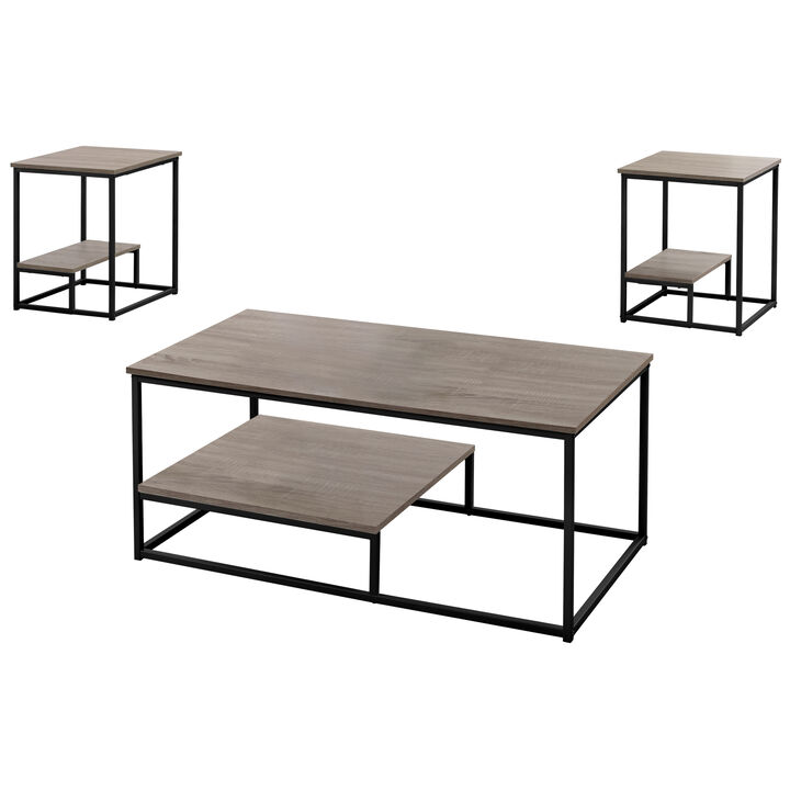 Monarch Specialties I 7960P Table Set, 3pcs Set, Coffee, End, Side, Accent, Living Room, Metal, Laminate, Brown, Black, Contemporary, Modern