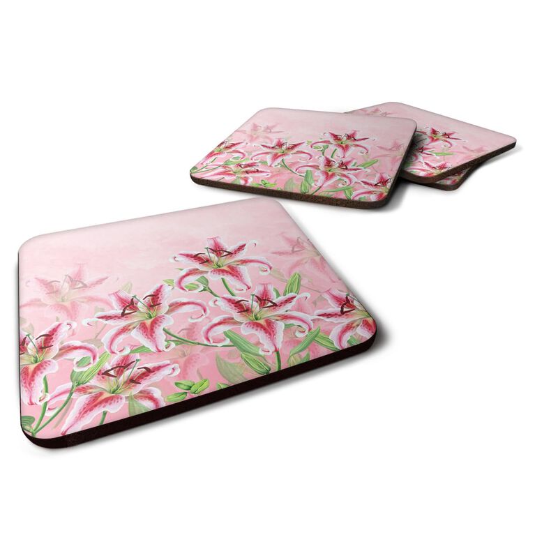 Caroline's Treasures BB7446FC Pink Lillies Foam Set of 4 coasters, Multicolor