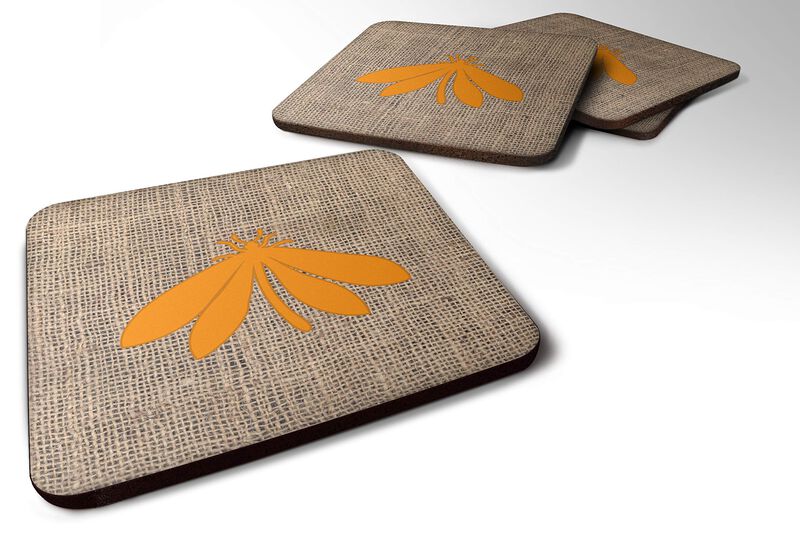 Caroline's Treasures BB1060-BL-OR-FC Moth Burlap and Orange Foam Coasters (Set of 4), 3.5 H x 3.5 W, Multicolor