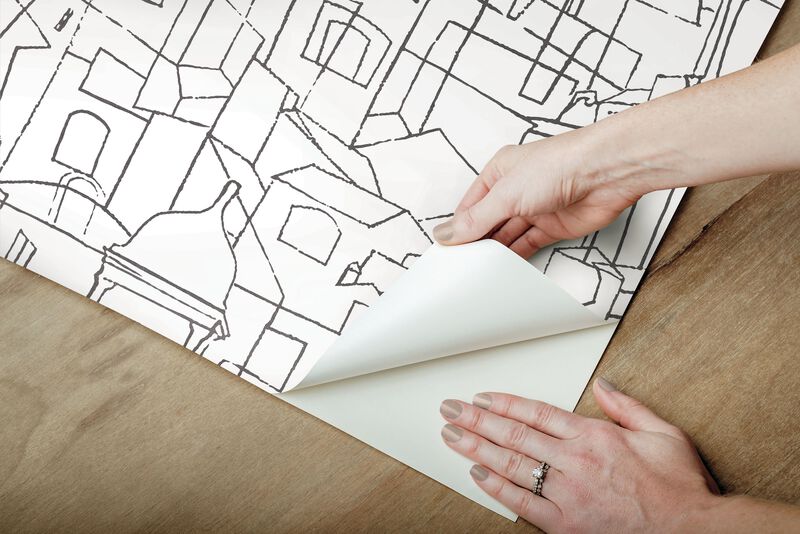 Cubist Cityscape Black Peel & Stick Wallpaper (Double Roll) image number 5