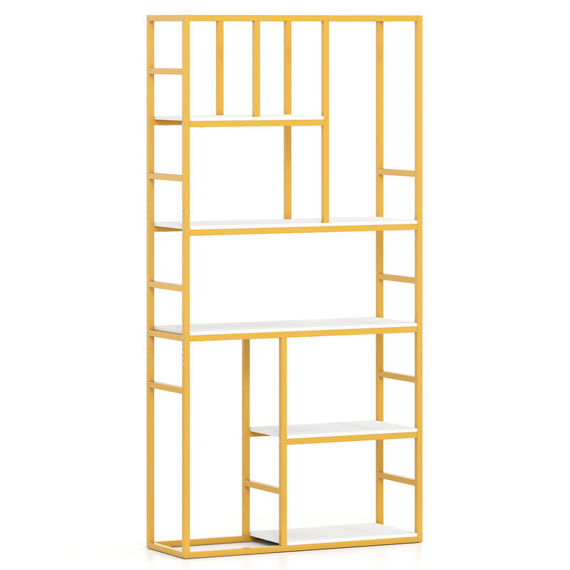 71" Tall Geometric Bookshelf, 5 Tier Metal Frame Bookcase-White and Golden image number 0