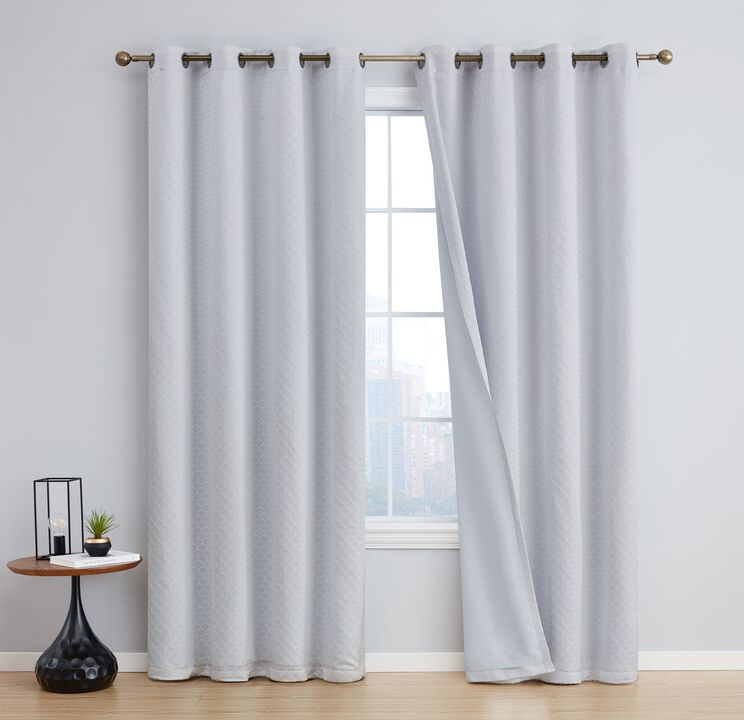 THD Passaic Geometric 100% Full Complete Blackout Room Darkening Noise Reducing Thermal Grommet Curtains - Set of 2