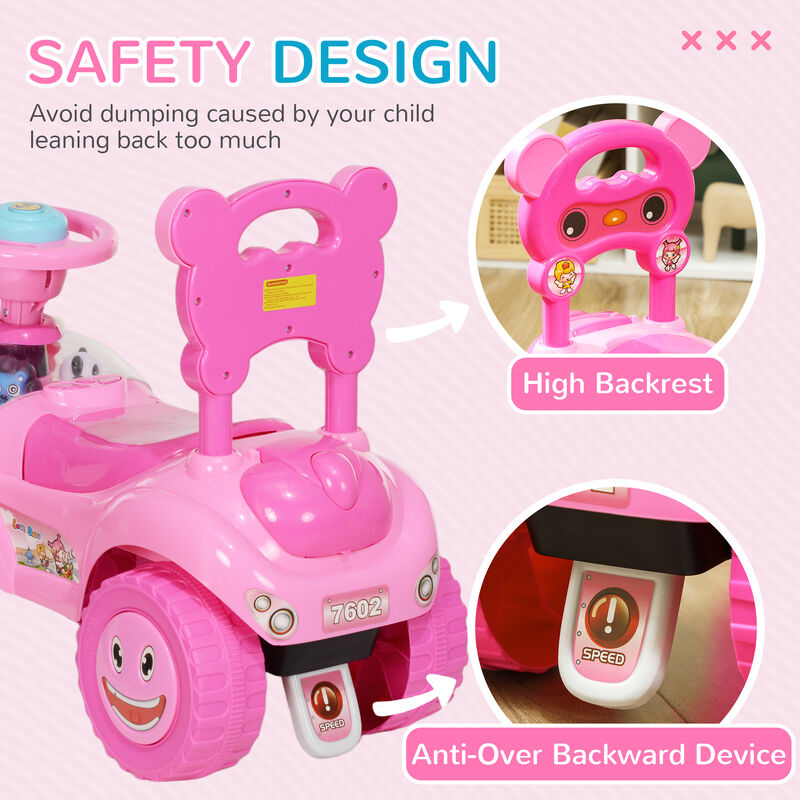 BreeBe Foot to Floor Toddler Push Car w/ Horn, Light, Music, Anti-Over-Backwards Device & Underseat Storage image number 3
