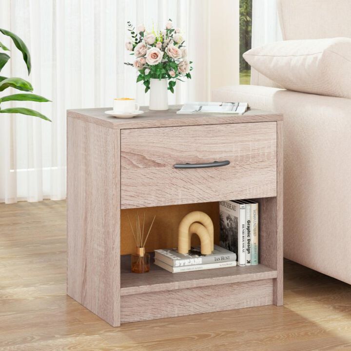 Hivvago Bedside Table Nightstand with Drawer and Open Storage Shelf