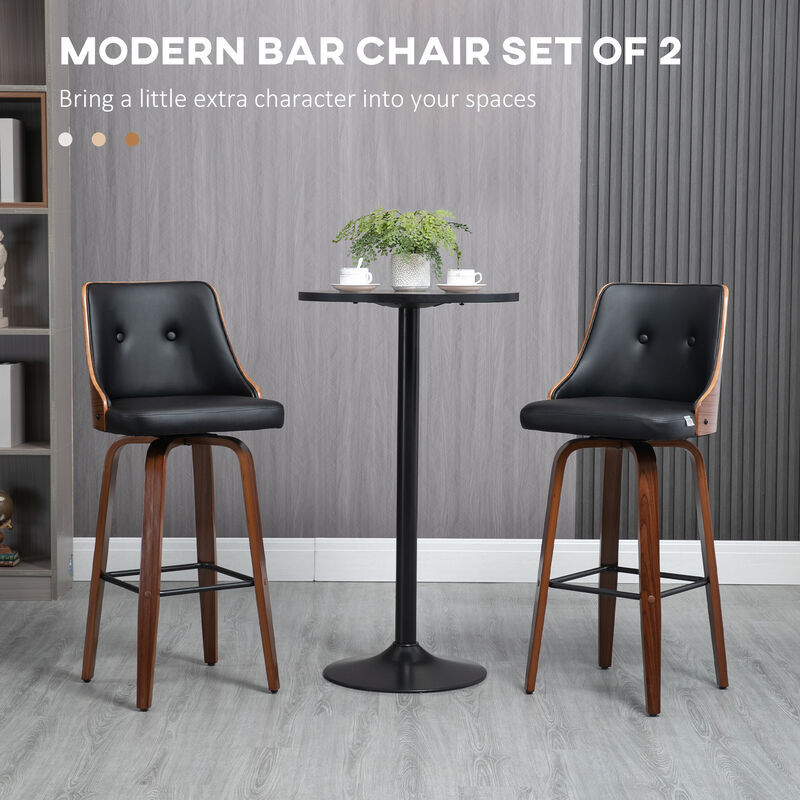 HOMCOM Bar Height Bar Stools, PU Leather Swivel Barstools with Footrest and Tufted Back, Set of 2 image number 7