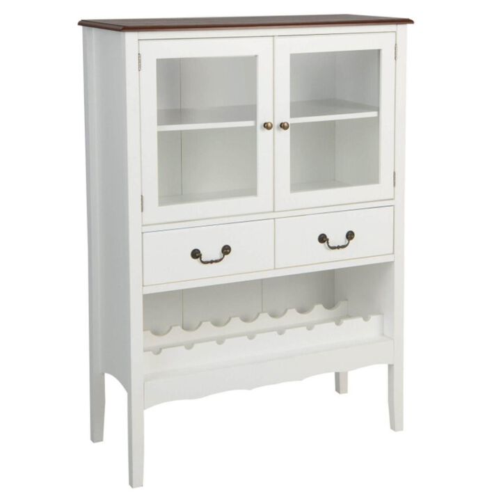 Hivvago Sideboard Buffet Cabinet with 2 Tempered Glass Doors-White