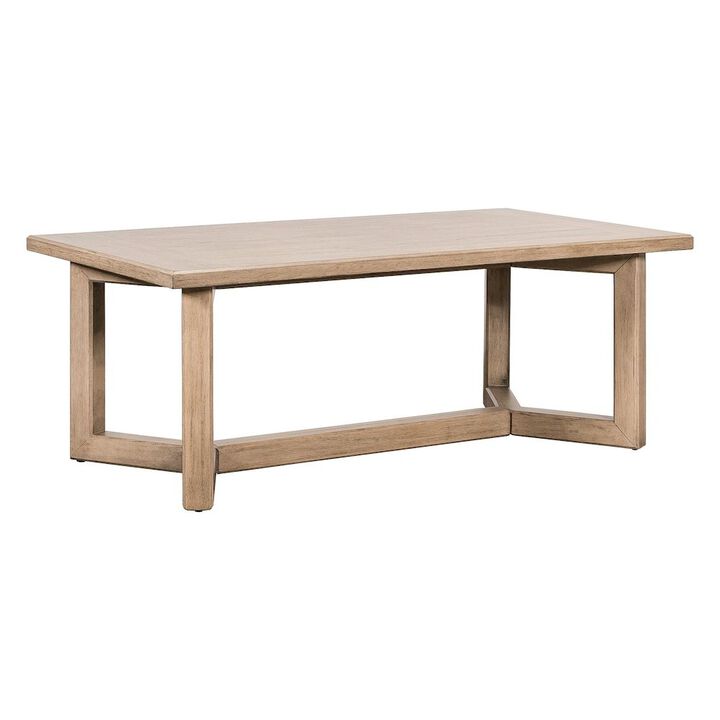 Liberty Furniture Living Room Rectangular Cocktail Table Center Trestle - Barley Buff Birch Wood
