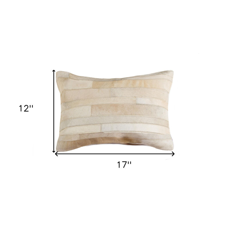 HomeRoots 12" X 20" Natural Patchwork Cowhide Lumbar Throw Pillow image number 3