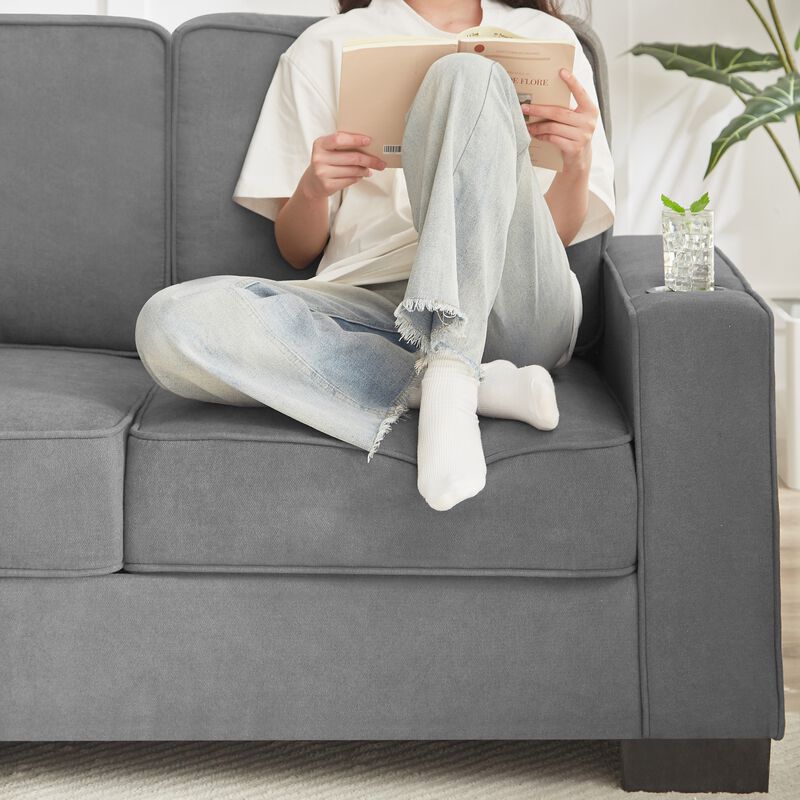 Stest 83.86" Modern 3-Seater Snowfleece Fabric sofa image number 3
