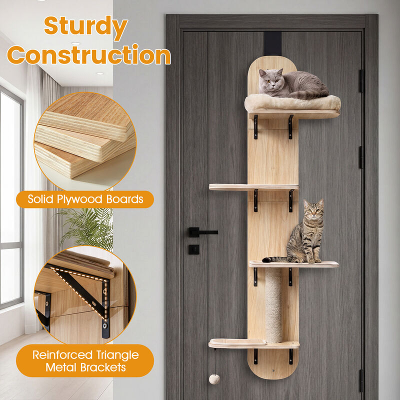 Adjustable Door Hanging Cat Climber 4 Levels with Plush Bed for Cats image number 5