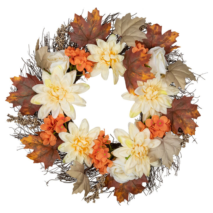 Orange and Cream Floral Fall Harvest Artificial Wreath  22-Inch