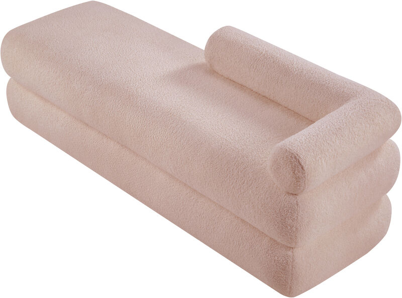 Meridian Furniture Kennedy Pink Faux Shearling Teddy Fabric Bench