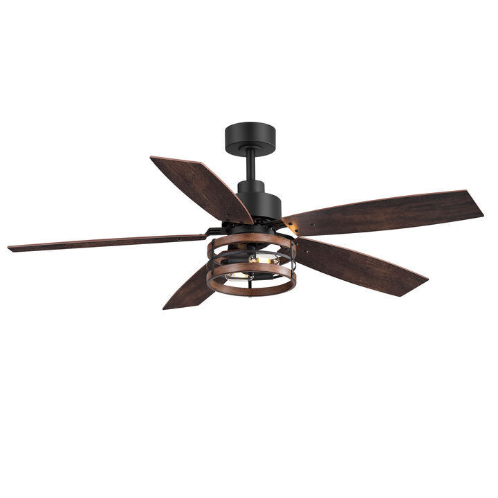 Breezary 52" Ceiling Fan with Light, 5 Plywood Blades, E26 2-Light, 6 Speeds, Remote Control