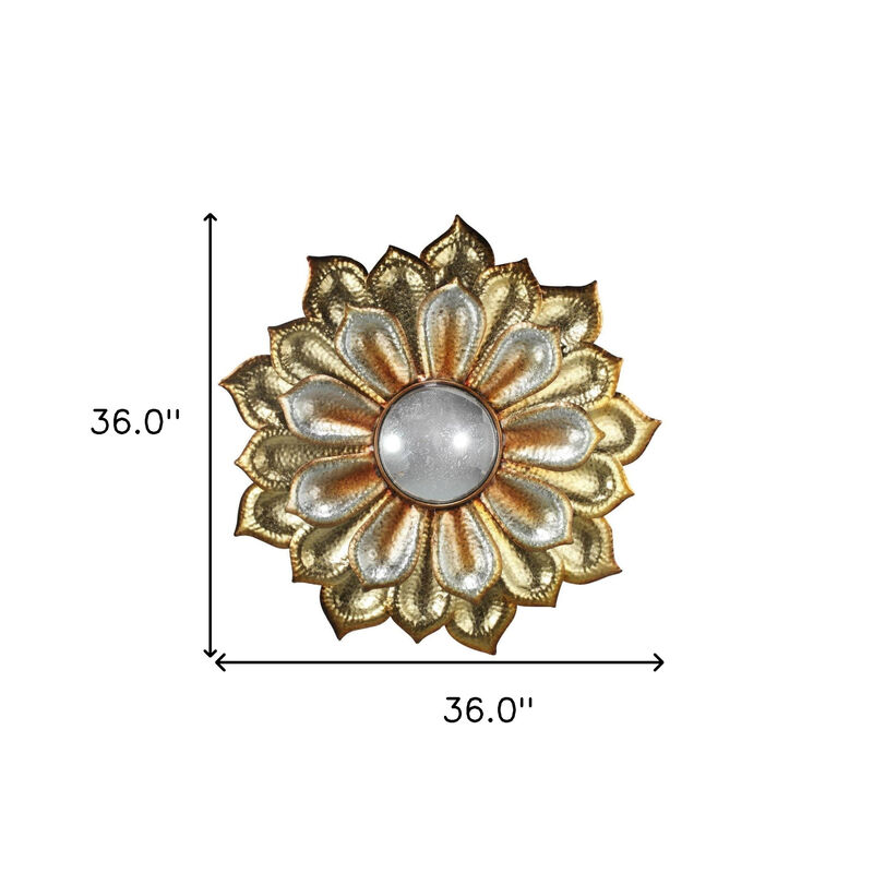 HomeRoots 36" Gold Metal Flower Framed Accent Mirror image number 4