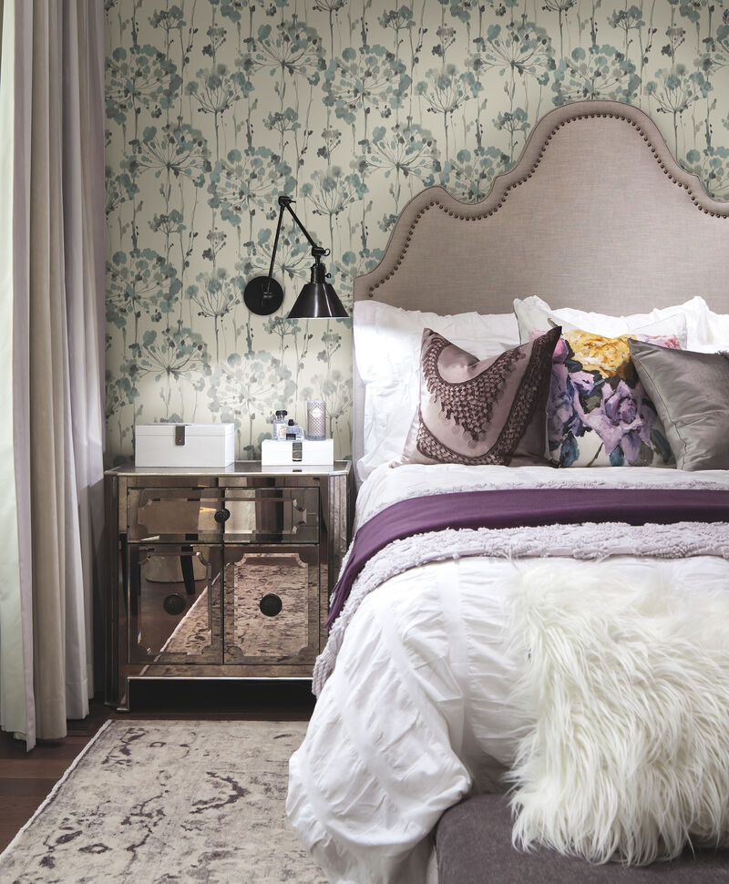Flourish Sheer Blue & Grey Peel & Stick Wallpaper image number 1