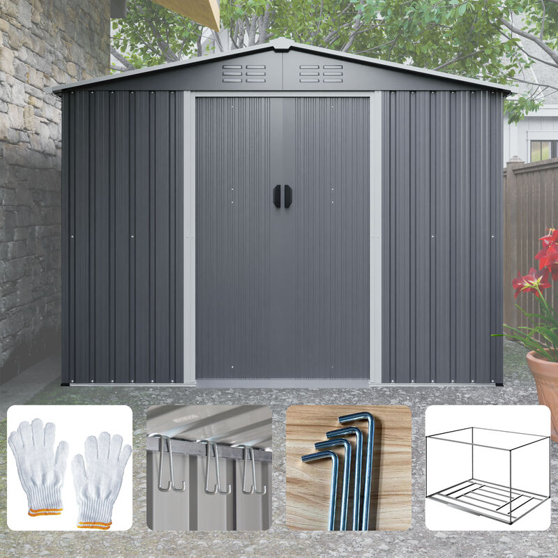 8x6 FT Outdoor Tool Storage Shed with Metal Foundation & Lockable Doors image number 6