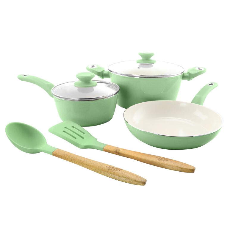 Gibson Home Plaza Cafe 7 Piece Essential Core Aluminum Cookware Set in Mint