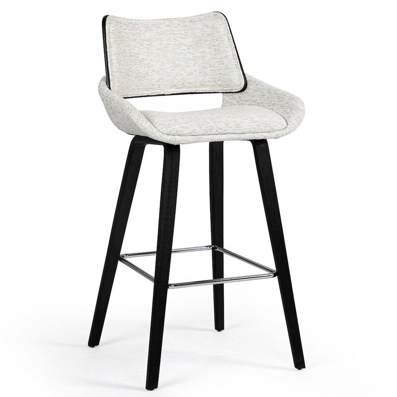Glamour Home Bea White Two-Toned Linen Fabric Bar Stool with Black Wood Legs