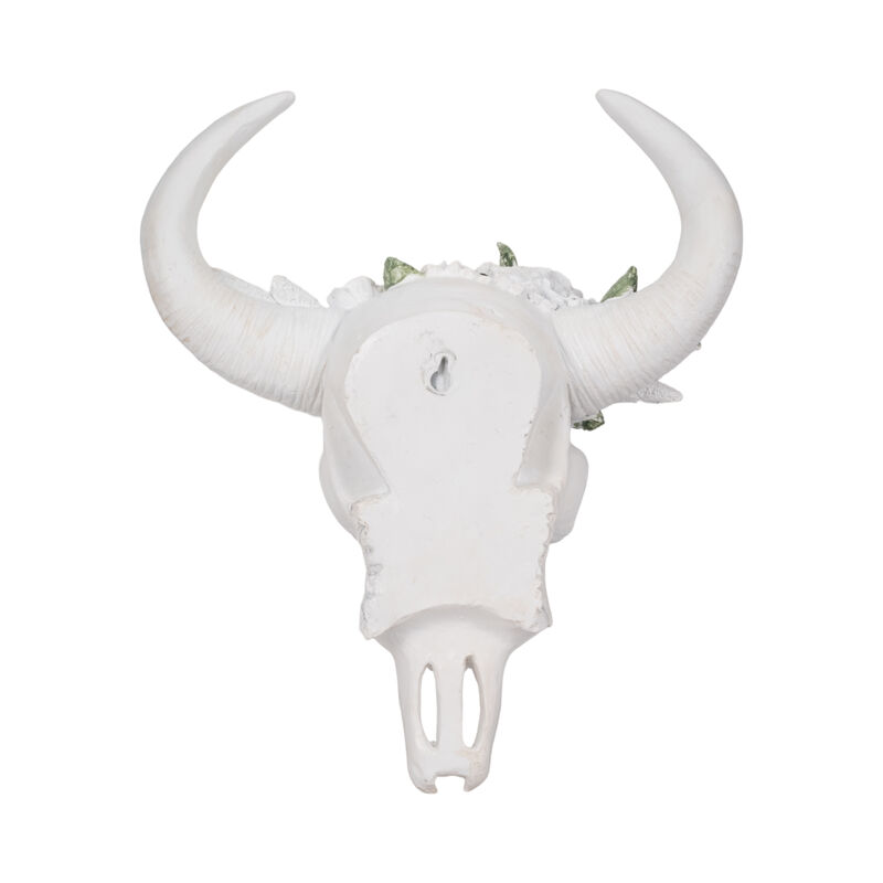 13" Bull Skull White Flowers image number 4