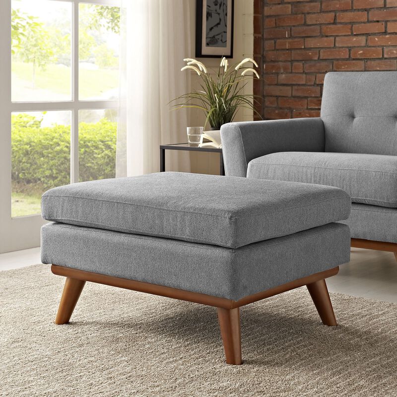 Modway Engage Mid-Century Modern Upholstered Fabric Ottoman in Expectation Gray image number 1