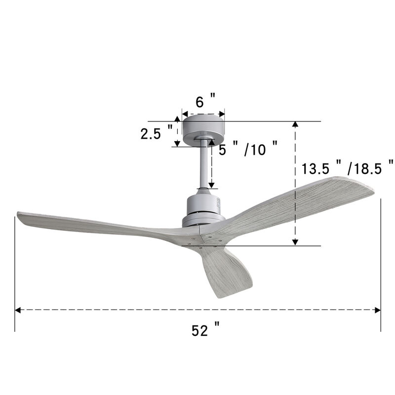 Indoor 52inch Ceiling Fan with Remote Control Solid Wood Fan Blade Reversible Dc Motor For Bedroom