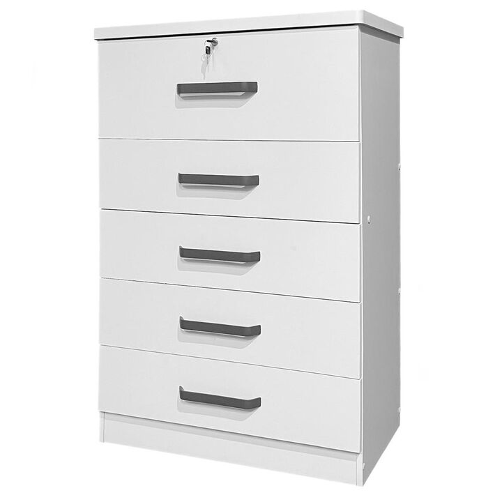 Better Home Products Xia 5 Drawer Chest of Drawers in White