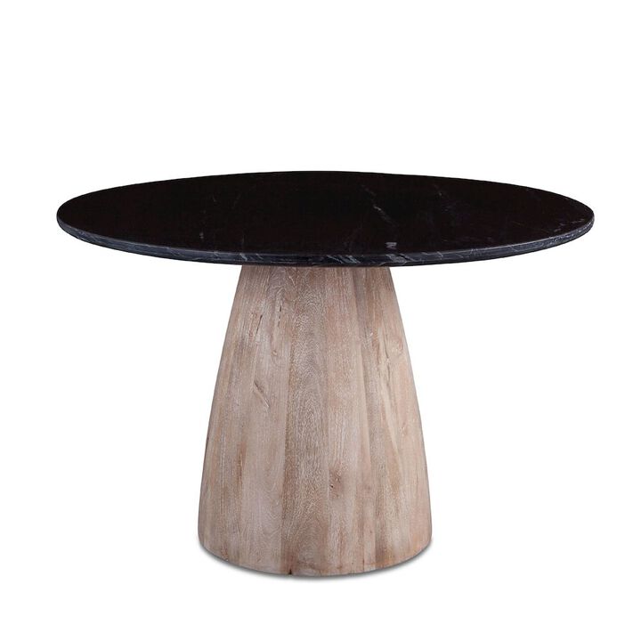 World Interiors Palm Desert Natural Black Marble Dining Table with Modern Washed Wood Base