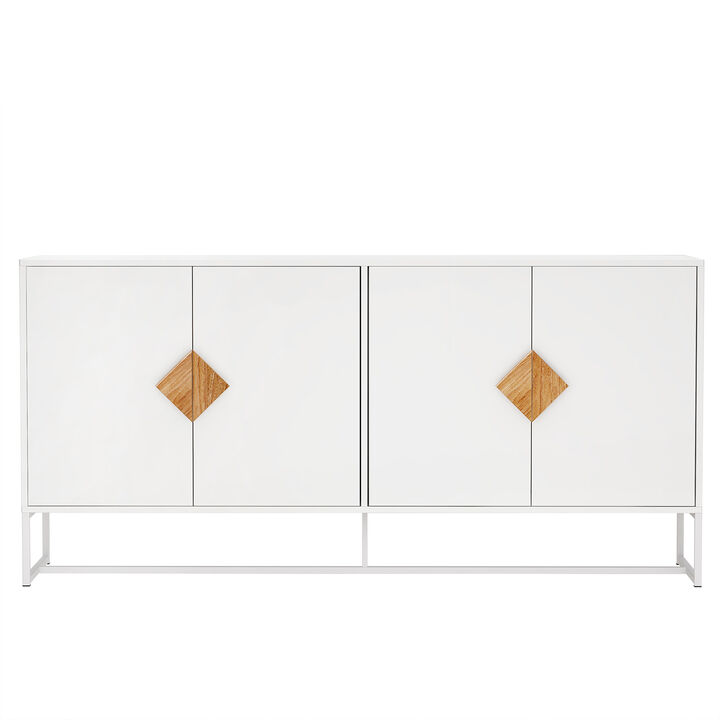 TATEUS  Solid Wood 4-Door Sideboard with Special Shape Square Handles & Double Storage