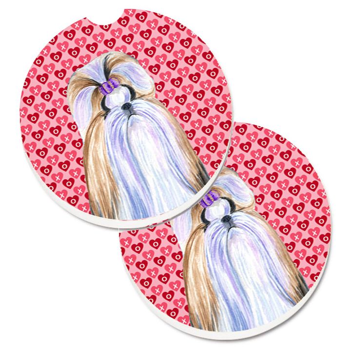 Caroline's Treasures Shih Tzu Hearts Love & Valentine's Day Portrait Set of 2 Cup Holder Car Coasters SS4465CARC, 2.56, Multicolor