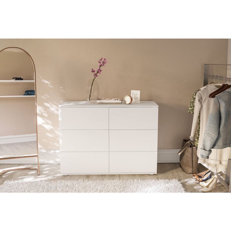 Polifurniture Madison Modern 6 Drawer Double Dresser, White